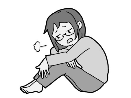 憂鬱な気持ち【グレースケール】 憂鬱,ネガティブ,溜息,女性,苦しい,メンタル,悲しい,辛い,鬱病,グレースケールのイラスト素材