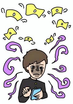 課金中毒の男子学生　カラー 課金,スマホ,中毒,お金,依存症,学生,子供,男子,カラーのイラスト素材