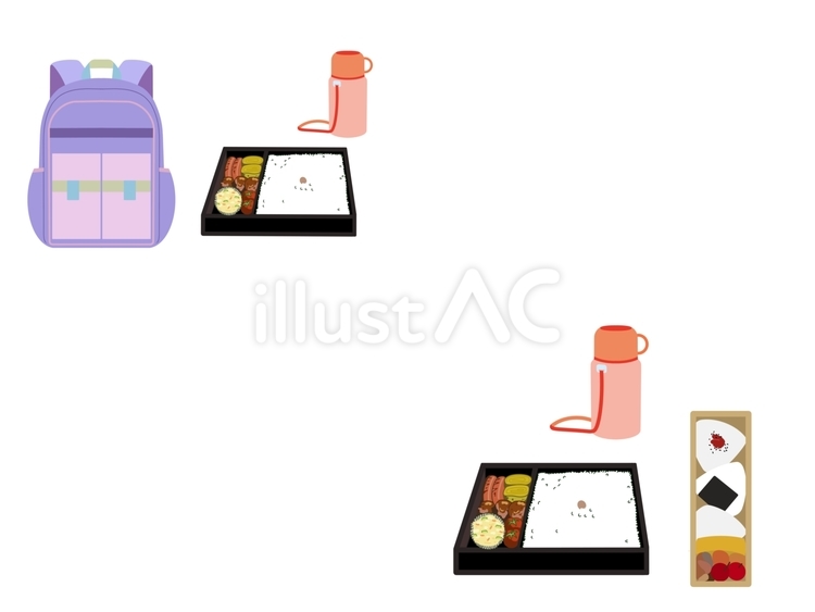 お弁当＆水筒 お弁当,水筒,リュックサックのイラスト素材
