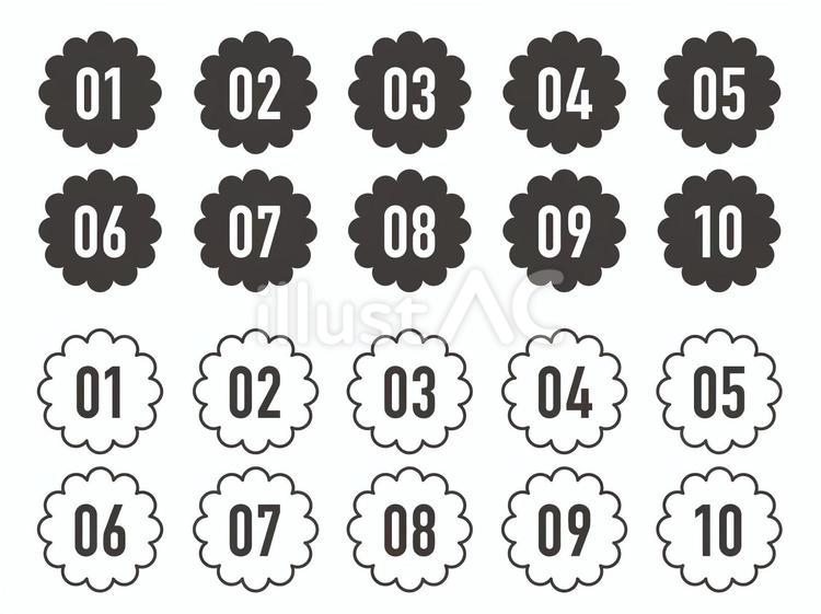 数字アイコン（花型／1桁） ナンバー,ナンバリング,アイコンのイラスト素材