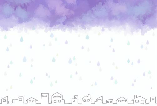 ゆめかわ水彩【町の雨】 ゆめかわ,水彩,背景,ほわほわ,雲,夢,パステル,淡い,手描き,手書きのイラスト素材