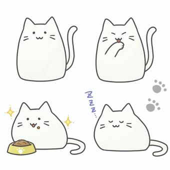 ねこ01(白猫) ねこ01(白猫) 猫,ねこ,白猫,ゆるい,可愛い,デフォルメ,毛づくろい,毛繕い,食事,ごはんのイラスト素材