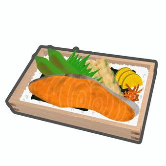 鮭　海苔弁当 お弁当,コンビニ弁当,幕の内弁当,弁当,テイクアウト,磯辺揚げ,鮭,ちくわ,のり弁当,行楽のイラスト素材