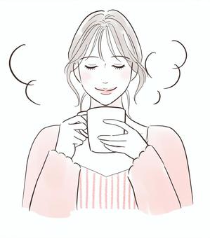 温かい飲み物を飲む女性 温かい飲み物を飲む女性 飲み物,ホット,女性,温かい,コーヒー,お茶,ティータイム,リラックス,湯気,ドリンクのイラスト素材