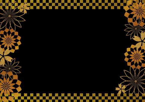 Gold leaf flower and checkered background material, JPG Gold leaf flower and checkered background material, , JPG