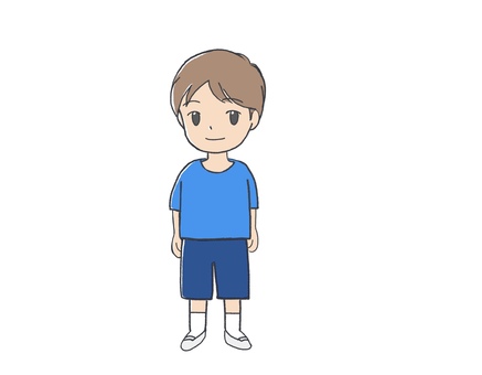 立っている男の子 Tシャツと短パン姿 男の子,立つ,短パン,青,子ども,ゆるい,手描き,学校,小学生,男子のイラスト素材