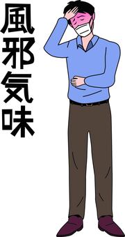 風邪気味　　 風邪気味,症状,熱,発熱,体調,不調,男性,立ち姿,マスク,漢字のイラスト素材