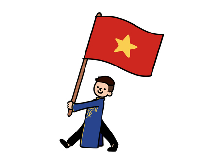 ベトナムの国旗を持つ人 ベトナム,国旗,男性,人,民族衣装,アジアのイラスト素材