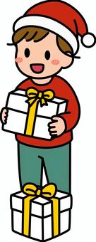 白のプレゼントを貰う男子です。 プレゼント,シンプル,ギフト,喜ぶ,受け取り,サプライズ,笑顔,贈り物,手渡し,お祝いのイラスト素材