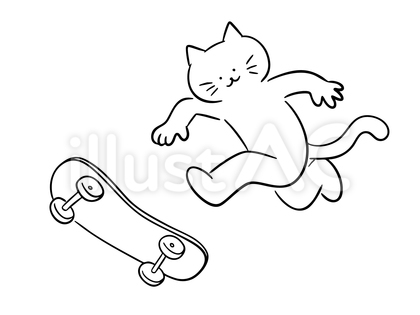 スケボーでトリックをきめる猫(モノクロ)