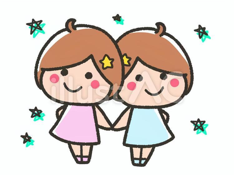 かわいい双子座と星 双子座,ふたご座,かわいいのイラスト素材