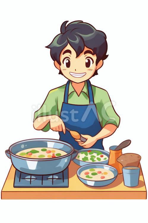 料理をする男9 男,料理,エプロンのイラスト素材