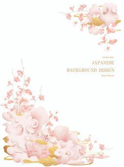 New Year's card plum and peach cloud Japanese background 76 vertical New Year's card plum and peach cloud Japanese background 76 vertical