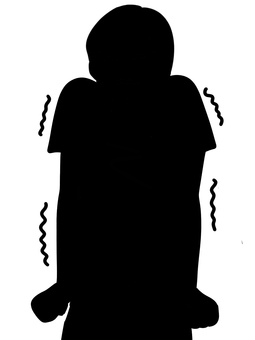 肩をすぼめて震える人のシルエット 女性,肩,上げる,すぼめる,プルプル,緊張,震える,拳,力む,ポーズのイラスト素材