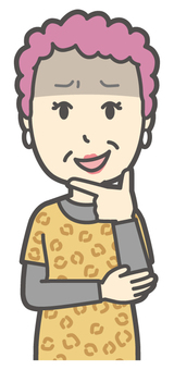  大阪のおばちゃん-225-バスト 薄笑い,おばちゃん,大阪,ヒョウ柄,おばはん,中年,女性,関西,派手,おばさんのイラスト素材