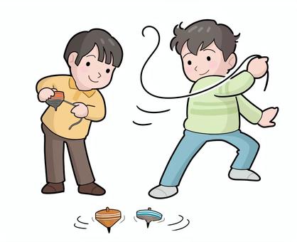 子どもの遊び　こま回し 子ども,遊び,こま,男の子,回す,紐,勢い,飛ばす,巻くのイラスト素材