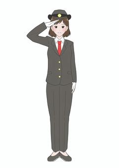 女性駅員のイラスト 女子,女性,駅員,車掌,運転士,駅係員,鉄道,人物,1人,全身のイラスト素材