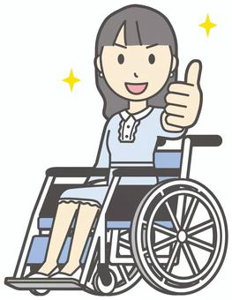  ワンピースお嬢様-316-全身 車いす,お嬢様,女性,女の子,オシャレ,人物,かわいい,障害者,車椅子,グッドサインのイラスト素材