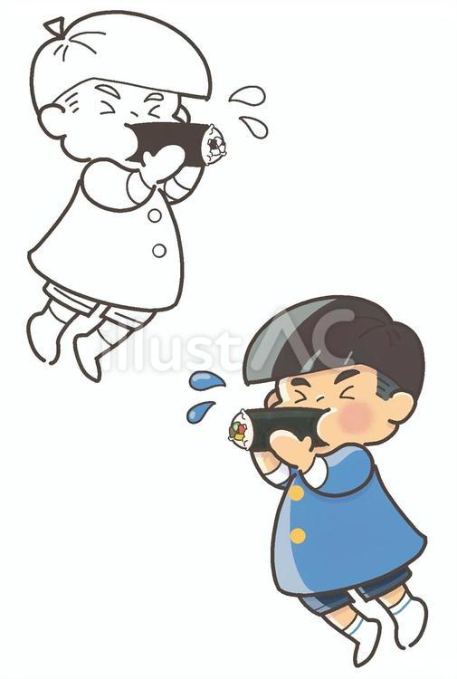 恵方巻きを頬張る男の子 節分,恵方巻,縁起物のイラスト素材