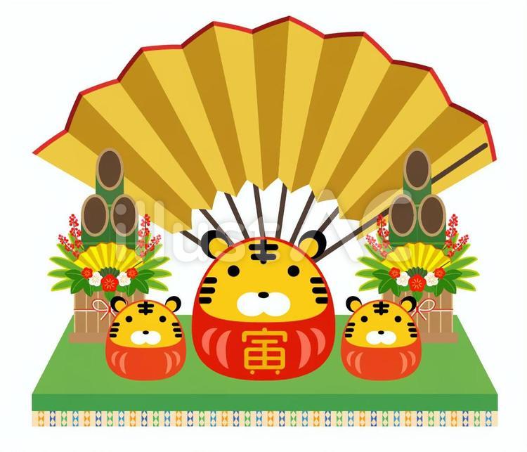 虎だるま＆扇子 虎,かわいい,トラのイラスト素材