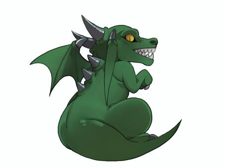 デフォルメドラゴン ドラゴン,デフォルメ,緑,翼,牙,角のイラスト素材