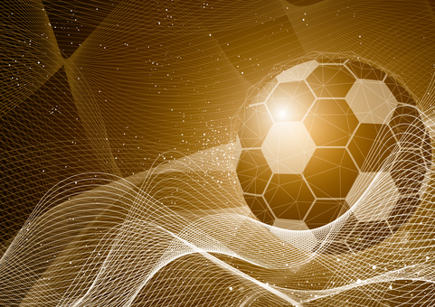 サッカーとテクノロジーの金色の背景素材 スポーツ,サッカー,ボール,曲線,波形,テクノロジー,デジタル,光,パーティクル,スタイリッシュのイラスト素材