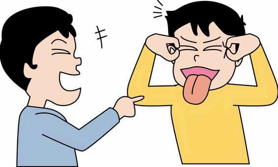 にらめっこ友達 にらめっこ,変顔,舌,出す,いたずら,子供,面白い,友達,線画のイラスト素材