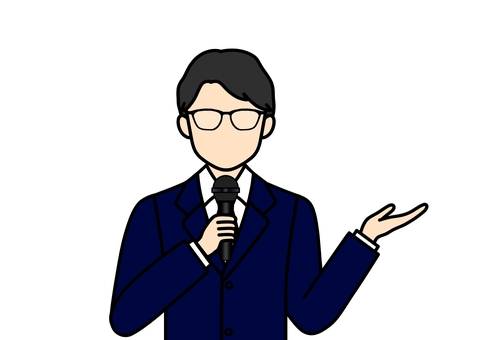 講義・プレゼンテーションをする会社員男性 マイク,講師,先生,講義,講習,男性,スーツ,ネクタイ,ビジネス,メガネのイラスト素材
