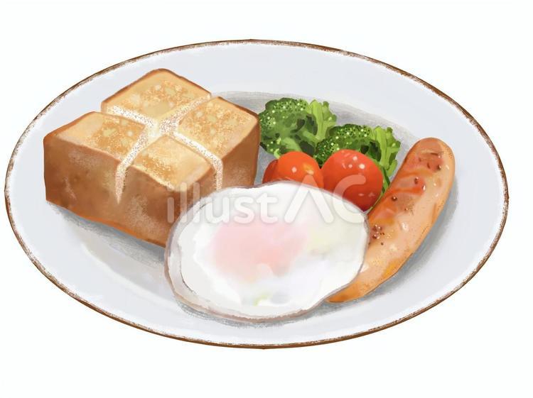 モーニングセット（厚切りトースト付き2） 食べ物,朝食,朝ごはんのイラスト素材