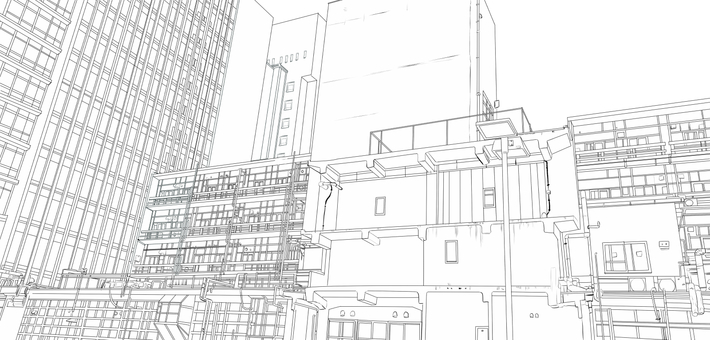 Building line drawing seen from the roof Building line drawing seen from the roof
