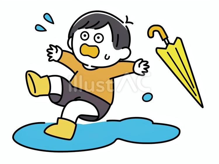 水たまりで滑って転んだ人 水たまり,雨の日,傘のイラスト素材
