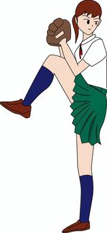 ピッチャー女子 ピッチャー,投げる,グローブ,女子,高校生,制服,野球,球技のイラスト素材