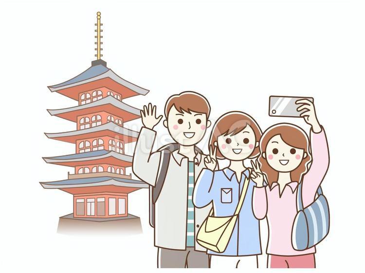 五重塔の前で記念撮影する観光客 観光客,観光,旅行のイラスト素材