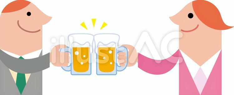 ビジネス　横顔 　乾杯　打ち上げ　男女 乾杯,打ち上げ,宴会のイラスト素材