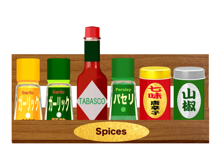スパイスセット2 スパイス,セット,タバスコ,ガーリック,唐辛子,山椒,パセリのイラスト素材