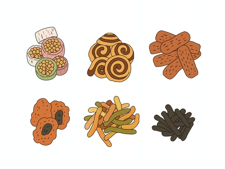 かりんとう かりんとう,揚げ菓子,お菓子,食べ物,セット,渦巻きかりんとう,奉天のイラスト素材