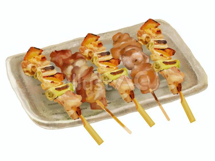 焼き鳥5本（A1） 焼き鳥,鶏肉,和食のイラスト素材