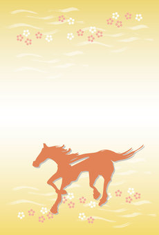 年賀状　馬と波梅模様 年賀状,テンプレート,背景,午,午年,2026年,年賀,はがき,年賀状素材,和風のイラスト素材