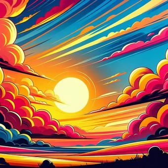 Illustration, sunset, sun, cloud, 