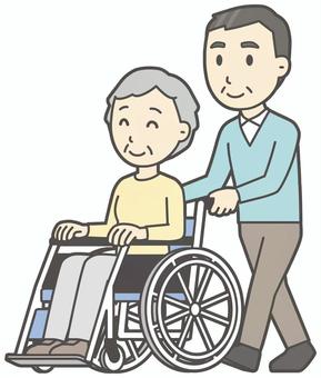  ニット中年男性-338-全身 車いす,おじさん,男性,中年,お父さん,パパ,シニア,ミドルエイジ,人物,かわいいのイラスト素材