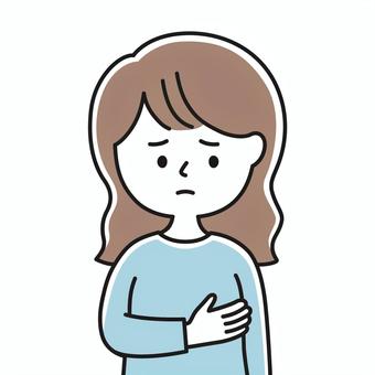 乳房痛 上半身 女性_顔白-影 ONW 女性,レディ,乳房,乳腺症,乳腺炎,線維腺腫,しこり,乳がん,セルフチェック,ピンクリボンのイラスト素材