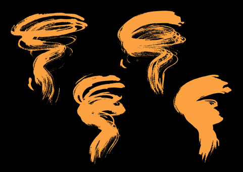 筆タッチの自由な形 筆タッチ,曲線,オレンジ,黒,かすれ,手描き,勢い,和風,和デザイン,飾りのイラスト素材