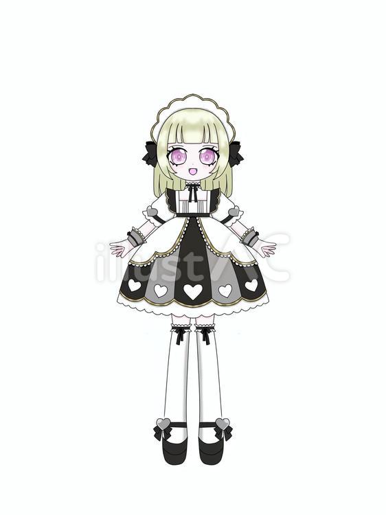 白黒ハートのメイドさん メイド,女の子,ハートのイラスト素材