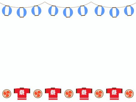 夏の素材　夏祭りのチラシに使える枠　2 夏,夏休み,夏祭り,フレーム,和柄,提灯,背景,壁紙,チラシ,広告のイラスト素材