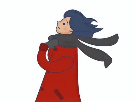 風になびくコートの女性 女性,コート,髪の毛,風,秋,冬,ファッション,マフラー,都会,横顔のイラスト素材