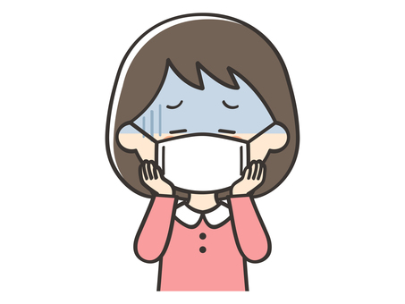 風邪をひいてマスクをしている女の子 女の子,子供,こども,マスク,風邪,インフルエンザ,発熱,熱,感染,感染症のイラスト素材