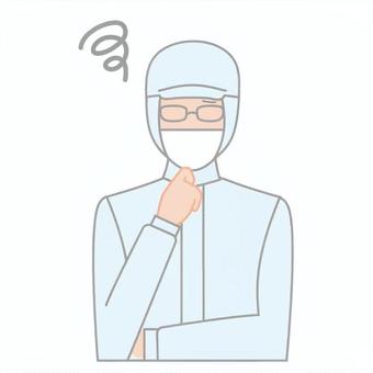 悩む水色の食品白衣のメガネの男性 悩む水色の食品白衣のメガネの男性 人,悩む,食品白衣,食品衛生白衣,困る,トラブル,作業服,ユニフォーム,食品工場,1人のイラスト素材