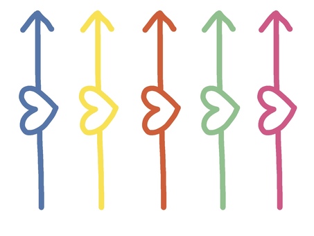 ハートの矢印セット 矢印,方向,手書き,シンプル,マーク,直線,曲線,ガイド,ポインター,指示のイラスト素材