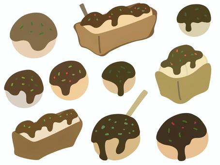 たこ焼きのイラスト たこ焼きのイラスト たこ焼き,食べ物,料理,手描き,セット,アイコン,イラストのイラスト素材
