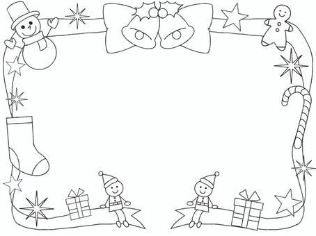 クリスマス　枠 クリスマス,枠,色なし,リボン,ベル,ジンジャークッキー,星,小人,くつ下,プレゼントのイラスト素材